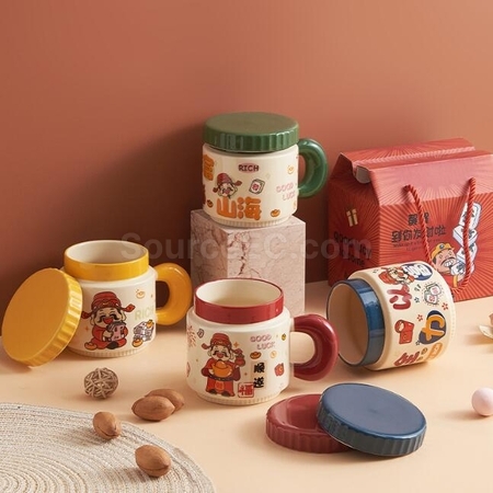 Customization Cartoon God Of Wealth Cup Ceramic Mug Corporate Gifts