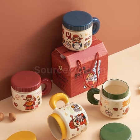 Customization Cartoon God Of Wealth Cup Ceramic Mug Corporate Gifts