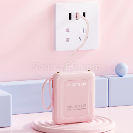 Customization 3C Certified Square Mobile Power Bank With Built-In Cable Corporate Gifts