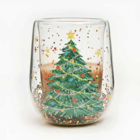 Customization Heat-resistant Double-layer Flowing Sequin Christmas Tree Cup Corporate Gifts