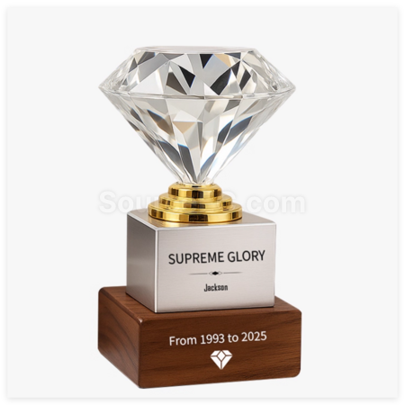 Customization Diamond Crystal Solid Wood Trophy Corporate Gifts