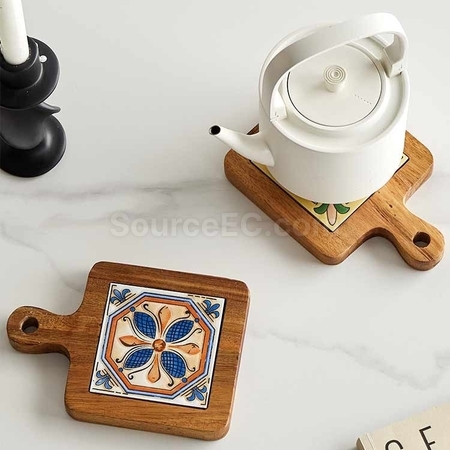 Customization Ceramic solid wood cup Coaster Corporate Gifts