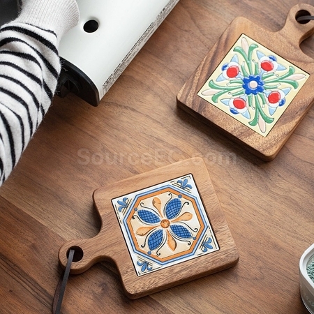 Customization Ceramic solid wood cup Coaster Corporate Gifts
