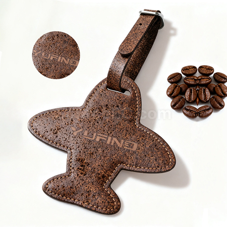 Eco-friendly airplane luggage tag made from coffee grounds