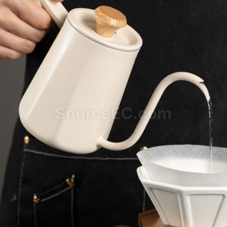 Customization 304 Stainless Steel Long Spout Narrow Mouth Wooden Handle Anti-scalding Pour-Over Kettle Corporate Gifts