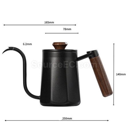 Customization 304 Stainless Steel Long Spout Narrow Mouth Wooden Handle Anti-scalding Pour-Over Kettle Corporate Gifts