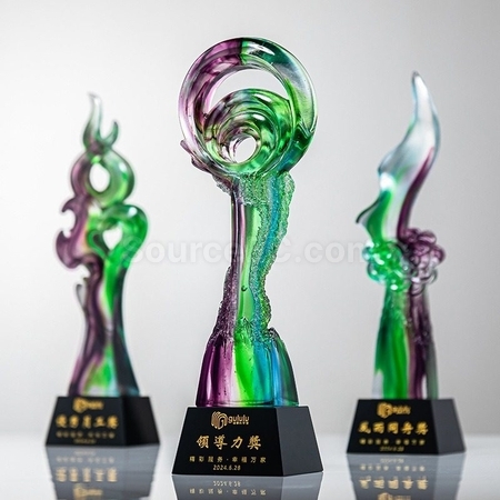 Green Purple Colorful Crystal Trophy
