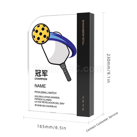 Customization Pickleball Themed Color Printed Crystal Trophy Corporate Gifts