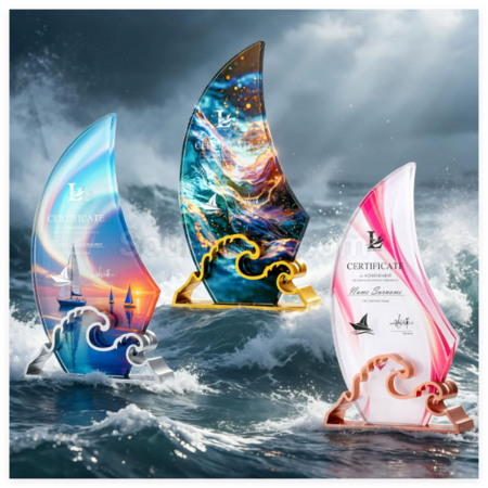 Customization Sailing Ship Crystal Metal Trophy Corporate Gifts