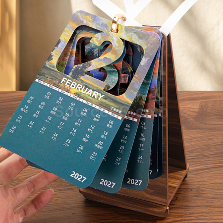 Customization Wooden Oil Painting Desk Calendar Corporate Gifts