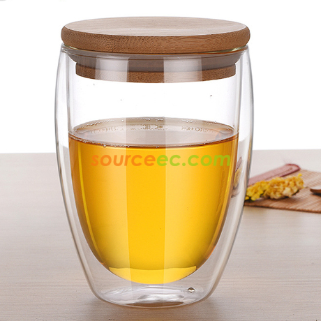Double-layer glass with bamboo lid